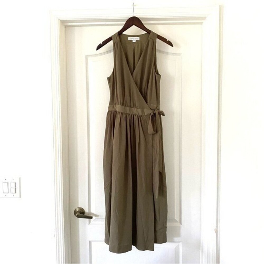 Fairy Wang Paris Army Olive Green A Line Wrap Dress Midi-Length Size Euro 32 •
